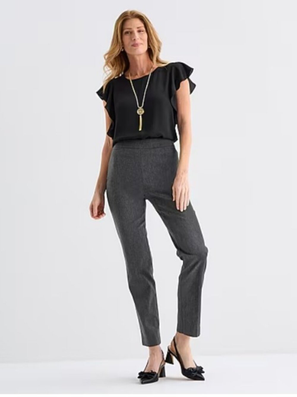 Liz Claiborne - Charcoal Heather Straight‑Leg Pull‑On Trousers | Size 16 | EUC